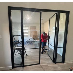 45X16mm profilé en aluminium noir mat double <span class=keywords><strong>porte</strong></span> battante deux parois vitrées fixes pour bureau maison intérieur <span class=keywords><strong>porte</strong></span> intérieure individuelle - Product Image 1