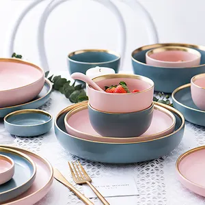 Nordischer Stil kann den Mikrowellen herd Hochzeits restaurant Goldrand Porzellan Keramik Teller Teller Sets Geschirr betreten