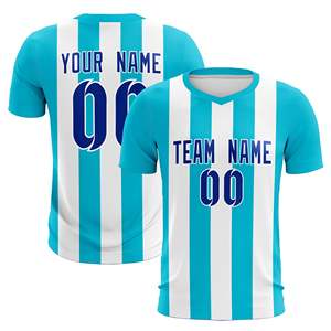 Conjuntos de Fútbol Casuales para Exteriores con Franjas Verticales Blancas y Azul Cielo Personalizados - Product Image 1