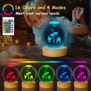 Lampe boule de cristal de 8cm avec dinosaure gravé au laser 3D <span class=keywords><strong>16</strong></span> couleurs et télécommande Veilleuse de style Feng Shui avec base en bois - Product Image 2