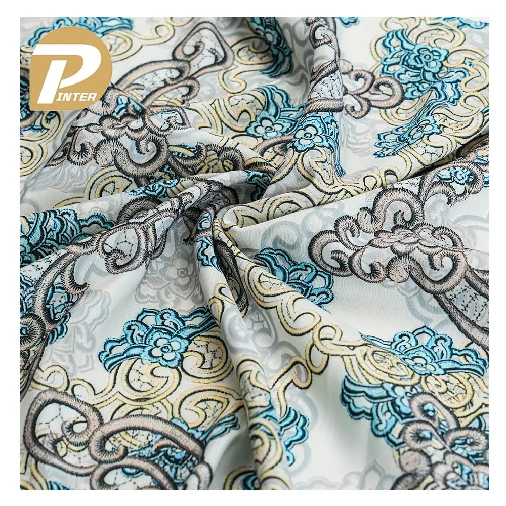 Shaoxing Personnalisé Satin De Soie 100% Polyester Imprimé 100polyest Satin De Mousseline De Soie Tissu Pour Robe