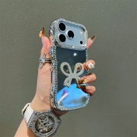 Étui de téléphone de luxe coréen pour iPhone 16, 15, 14, 17 Pro Max avec nœud papillon torsadé à bords diamantés scintillants et créatifs