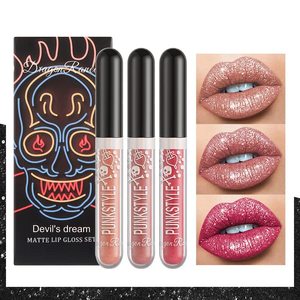 3Pcs Matte Liquid Lipstick Set Glitter Diamond Shining Lip Gloss Gothic Makeup Set 24 Hour Long Lasting Waterproof <span class=keywords><strong>Halloween</strong></span> Mak - Product Image 1