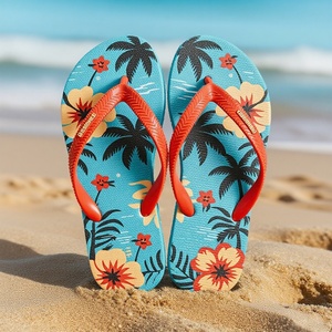 Custom Striped Floral Flip Flops Women Blue White Pattern Beach Sandals Orange Flower Print <b>Soft</b> Sole Summer <b>Slippers</b> Factory - Product Image 2
