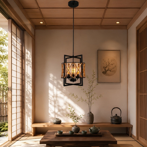 Suspension tressée à 3 lumières, en métal noir et ficelle de chanvre, style cage rustique ferme - Product Image 2