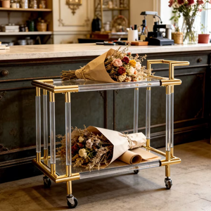 Transparant acryl & roestvrijstalen design hotelkamer servicekar, thuisbar trolley, restaurantgebruik - Product Image 1