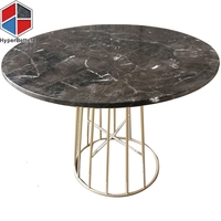 Table basse ronde en marbre brun antique pour salon, fabriquée à la main