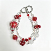 Lujoso Colgante de Bolso con Corona Roja y Cuentas, Llavero de Plata con Cristales de Imitación, Colgante para Teléfono, Joyería Artesanal con Efecto Craquelado Disco, Venta al por Mayor
