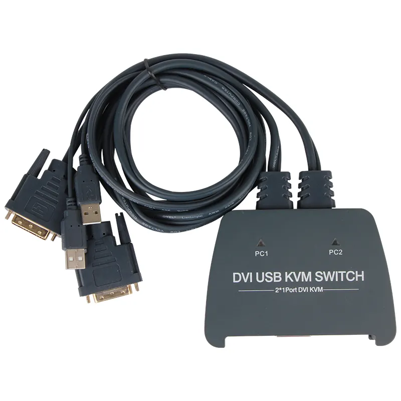 Vcom 2 cổng USB được xây dựng trong cáp DVI KVM chuyển đổi 2 đầu vào 1 đầu ra USB DVI KVM chuyển đổi 1080P nút bên ngoài DVI Switcher
