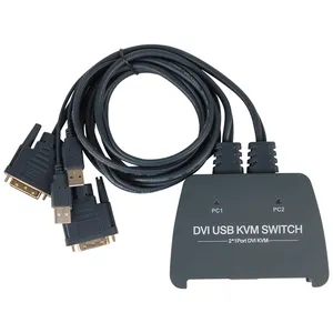 VCOM 2 Ports USB Eingebautes Kabel DVI KVM Switch 2 Eingang 1 Ausgang USB DVI KVM Switch 1080P Externe Taste DVI Switcher