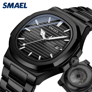 SMAEL D8060 นาฬิกาควอทซ์สแตนเลสสำหรับผู้ชาย หน้าปัดสีดำ ตัวเลขโรมัน แสดงวันที่ นาฬิกาธุรกิจแบบอะนาล็อก - Product Image 6
