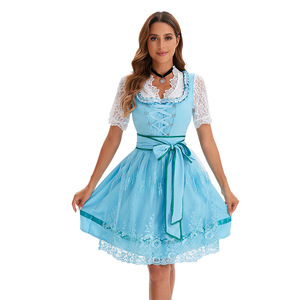 ชุดบาวาเรียนสำหรับผู้หญิง ชุดเดรส Dirndl แขนสั้น ผ้าทอ สำหรับการแสดงบนเวที สีแดง สีเขียว สีน้ำเงิน มีหลายขนาดให้เลือก - Product Image 3
