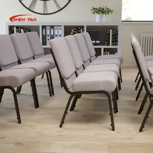 Good Quality Material Used Simple Church Chair Chaise de conference Durable Fabric Metal Commercial Furniture Grey Grise