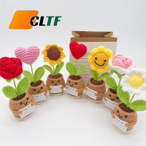 Crochet fait main poupée de tournesol positive Crochet avec carte tournesol coeur fleur rempotage tricot fleur tricot fleur en pot - Product Image 2