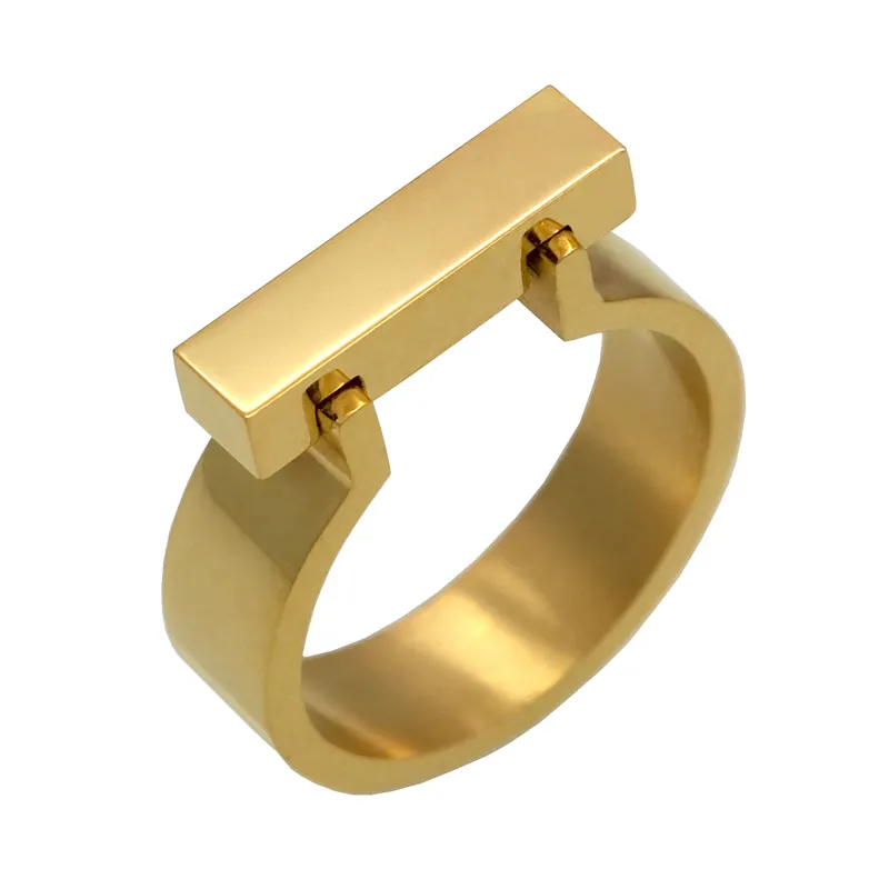 Classics Stainless Steel Jewelry Horseshoe Flat Shackle Brand Ring Punk Finger Love Ring Gold Color Square Shape Ring For Women
