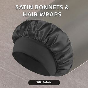 Wholesale Wide Band Bonnet Sleep Cap Elastic Curly <b>Wraps</b> Women Satin Turban for Hair Care - Product Image 2