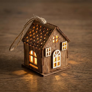 Ornements de Noël en bois à LED, pendentifs en forme de maison lumineuse pour la fête de Noël - Product Image 3