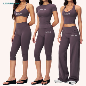 LORISOW Set Yoga da Donna/Ragazza: Top Halter e Pantaloni Svasati a Vita Pieghevole, Traspiranti, Asciugatura Rapida, Elastici, per Sport ed Esercizio Fisico - Product Image 1