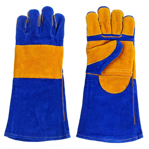 Gants de sécurité en cuir résistants à la chaleur, bleus et jaunes, 14 pouces, manchette droite, protection anti-chaleur et anti-abrasion - Product Image 1