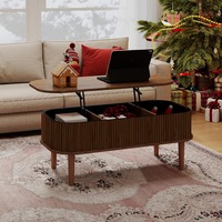 Table basse relevable cannelée avec rangement dissimulé, design moderne du milieu du siècle, en bois, pour salon