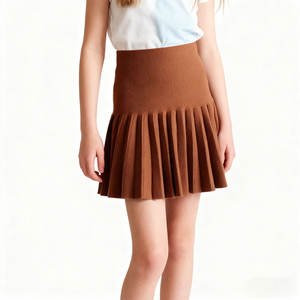 Rok Mini Rajut Lipit Pinggang Tinggi untuk Remaja Perempuan, Rok Mini Crochet Polos Lucu untuk Pakaian Musim Gugur dan Musim Dingin - Product Image 2