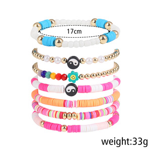 Colorful Polymer <b>Clay</b> Bracelet <b>Set</b> Bohemian Style Heart Smiley Face Women's Jewelry Gift for Valentine's Day - Product Image 5