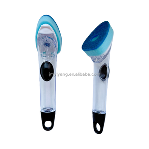 Brosse à éponge à long manche avec distributeur automatique de <span class=keywords><strong>savon</strong></span>, remplaçable, multi-usages, pour le lavage et le nettoyage de la vaisselle, brosse à récurer en plastique - Product Image 1