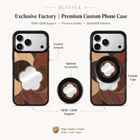 Étui de téléphone élégant en bois incrusté avec miroir de maquillage, coque de protection antichoc de luxe, logo personnalisé pour iPhone 15 16 17