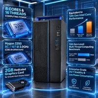 PC Desktop Faktor Bentuk Kecil 15L Hygon 3350 8 Core 8GB 512GB NVMe SSD 2GB GPU Monitor 23.8 Inch Komputer Tower Kompak