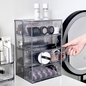 Transparent Cosmetic Organizer With Drawers Large Capacity Makeup Storage Box For Lipstick Brush Eyebrow Pencil <b>Desk</b> Use - Product Image 2