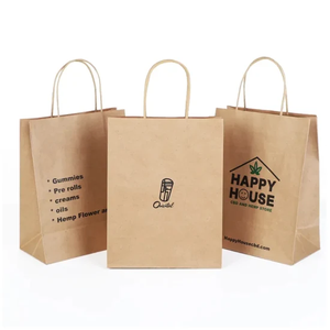Custom Design Logo Kraft Paper Gift Shopping <b>Clothes</b> Food Takeway Bag with Handles - Product Image 1