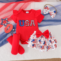 Tenue pour bébé fille, 4 pièces, barboteuse à manches courtes, jupe à volants, chaussettes, bandeau à nœud, ensemble Costume du jour de l'indépendance pour nouveau-né