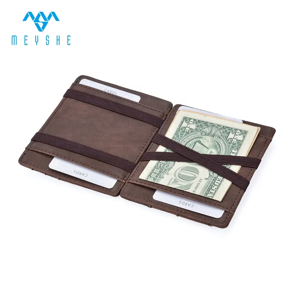 Hot sale brown pu leather rfid card holder men magic money wallet