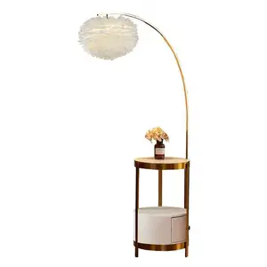 Factory direct selling Nordic feather Floor Lamp with drawer feather light for living room sofa light with USB