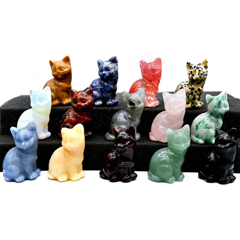 Wholesale natural lovely quartz crystal carved cat decorations Crystal Crafts cats gem animal carvings for wedding favors