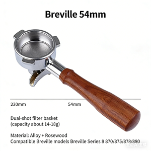 Kaffeemaschinen-Modifikation: Bodenloser Siebträger 54/58mm aus Edelstahl 304 mit dreieckigem Holz-Kunststoff-Griff für <span class=keywords><strong>Bre</strong></span> - Product Image 2