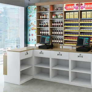 Comptoir de caisse et de réception moderne et durable pour supermarché, épicerie, hôtel – Présentoir de caisse – Construction bois-métal - Product Image 5