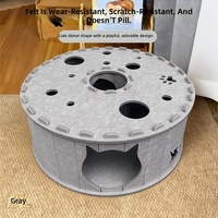 Lit tunnel pour chat en feutre double couche, maison pour animaux semi-fermée résistante à l'usure et respirante avec coussin donut amovible