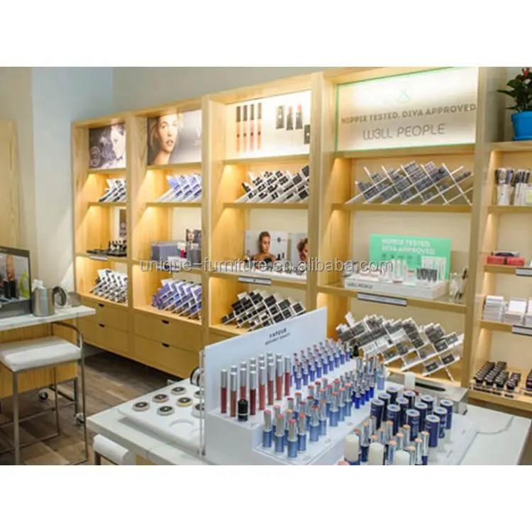 Vente en gros fabricant maquillage vitrine haut de gamme en acier inoxydable magasin de cosmétiques présentoirs de beauté approvisionnement d'usine