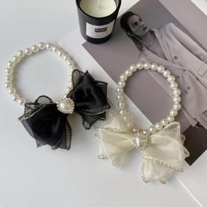 Lujo Jeweled Mesh Bow Diamond Pearl Cat & Dog Collar Personalizable Accesorios para mascotas - Product Image 1