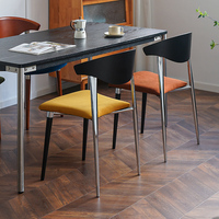 Chaise de salle à manger moderne empilable sans accoudoirs, dossier en bois de hêtre courbé, assise en velours, structure en acier inoxydable, pour la maison, le bureau, le restaurant