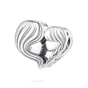 <b>Heart</b> Shape Silver Plated <b>Charm</b> With Couple Faces Romantic Alloy Pendant For Unisex Gift - Product Image 1