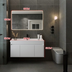 White simple ceramic integrated basin bathroom cabinet combination wash basin smart <b>mirror</b> cabinet - Product Image 5