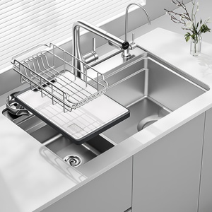 Brushed Stainless Steel Workstation Kitchen Sink with Wooden Cutting Board Drying Rack and Pull <b>Down</b> Faucet - Product Image 4