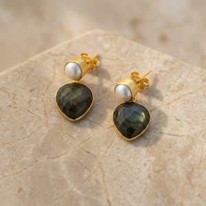 SOUMYA CREATIONS Pendientes de Moda para Mujer, Chapados en Oro de 18K, con Labradorita y Perla de Agua Dulce, Regalo - Product Image 4