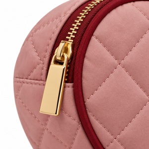 Pochette cosmétique réutilisable en forme de cœur, matelassée, avec blocs de couleur, couleur rouge vin, sac de toilette personnalisé avec logo - Product Image 2