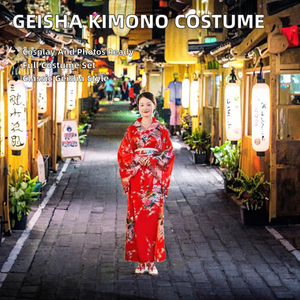Abito Kimono Geisha per <span class=keywords><strong>Donna</strong></span>, Set Costume Tradizionale Giapponese con Ventaglio e Borsa, per Carnevale e Cosplay, in Poliestere, per Adulti - Product Image 2