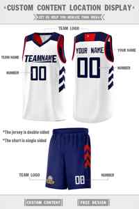 Maillot de basket-ball personnalisé pour hommes, bleu marine et blanc, double face - Product Image 5