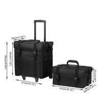 Trousse de maquillage roulante en nylon 2 en 1 avec roues Étuis de cosmétique souples de voyage Chariot à roulettes Oxford professionnel détachable