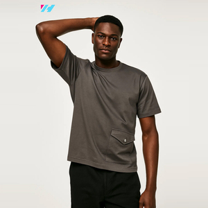 Cao Cấp Tùy Chỉnh Boxy Cắt Heavyweight Cotton Quá Khổ Tối Màu Xám Áo Thun Với Túi - Product Image 2